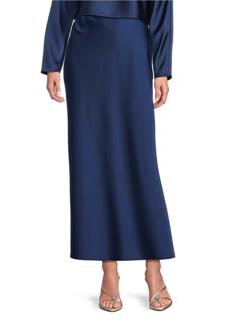 NWT ANTONIO Melani Bella A-Line Coordinating Satin Maxi Skirt 8 Mallard Blue